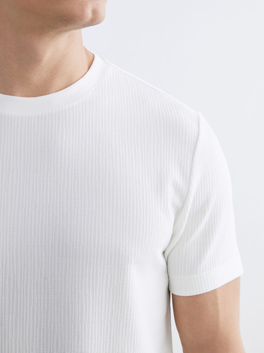 Ekru Bisiklet Yaka Erkek Tişört-2