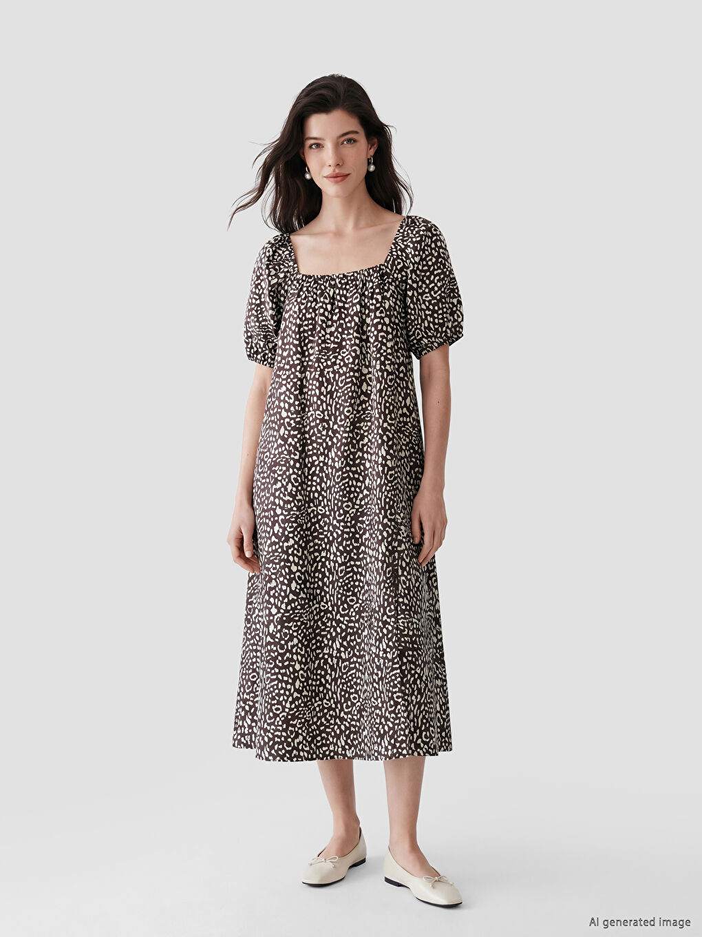 Square Neck Floral Slit Dress-1