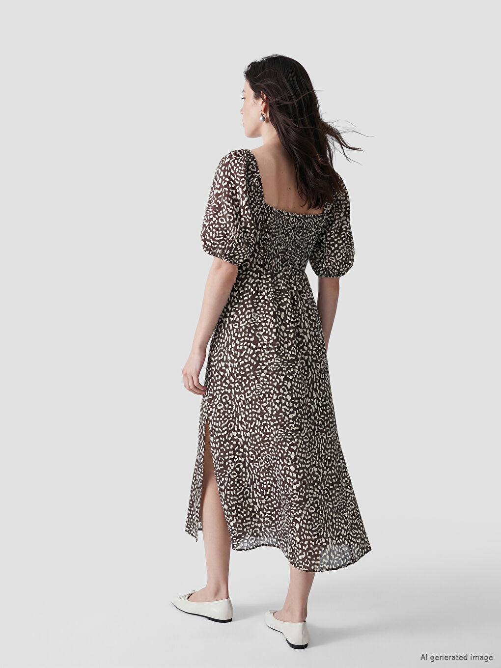 Square Neck Floral Slit Dress-2