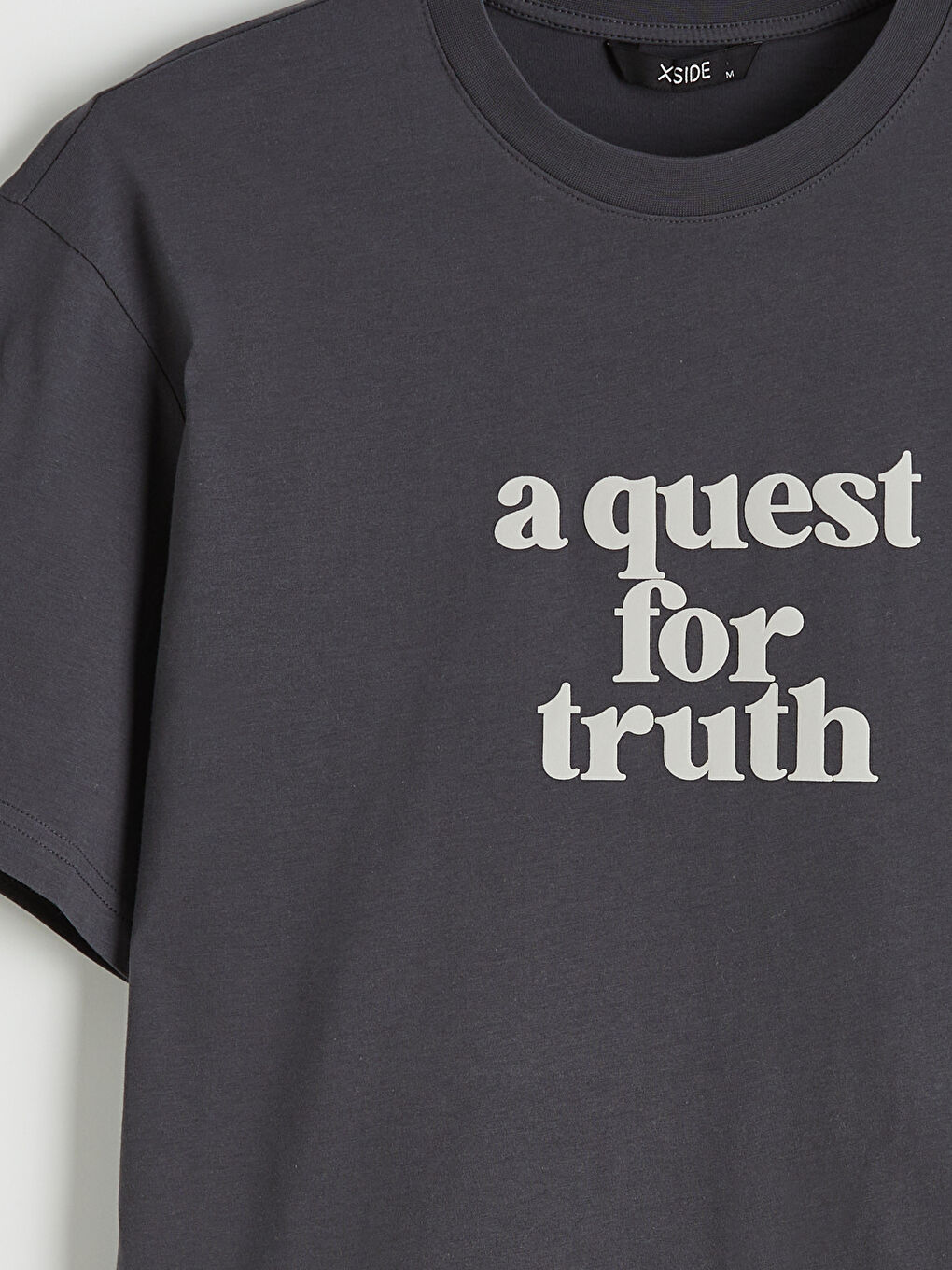 Antrasit Bisiklet Yaka Baskılı Erkek Tişört-5