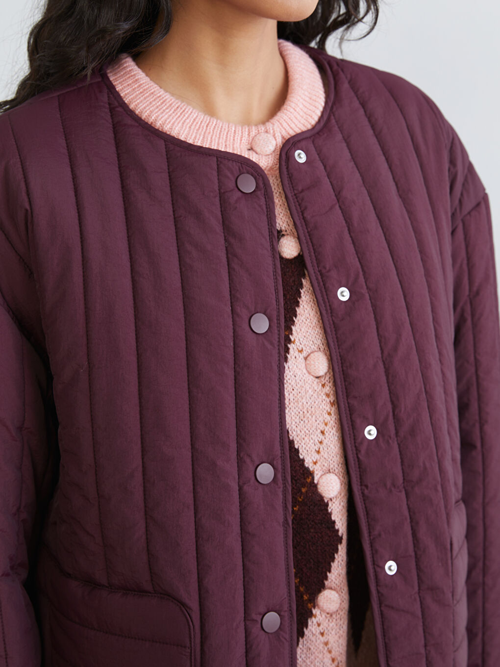 Bordo Bisiklet Yaka Oversize Kadın Mont-2