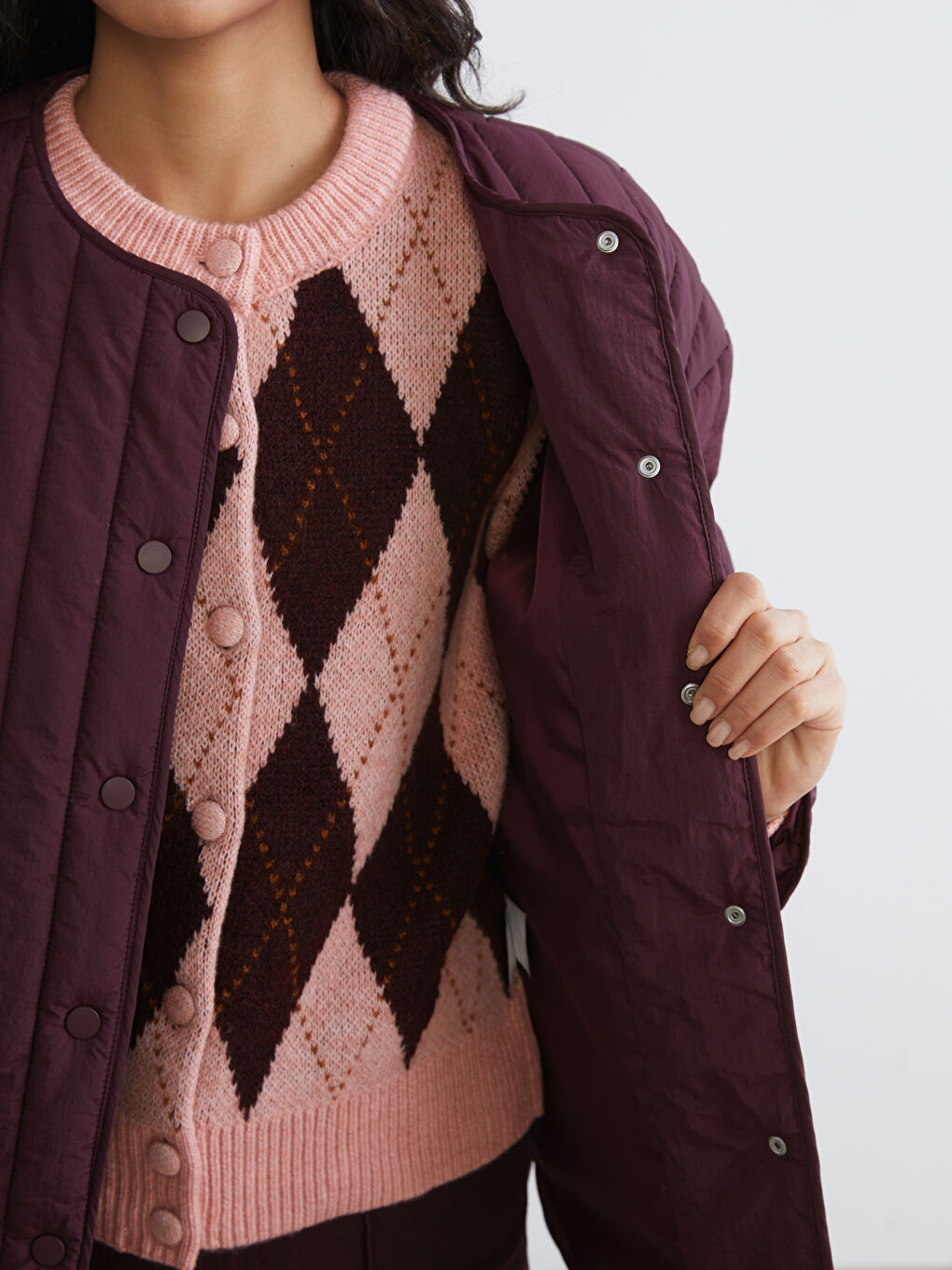 Bordo Bisiklet Yaka Oversize Kadın Mont-3