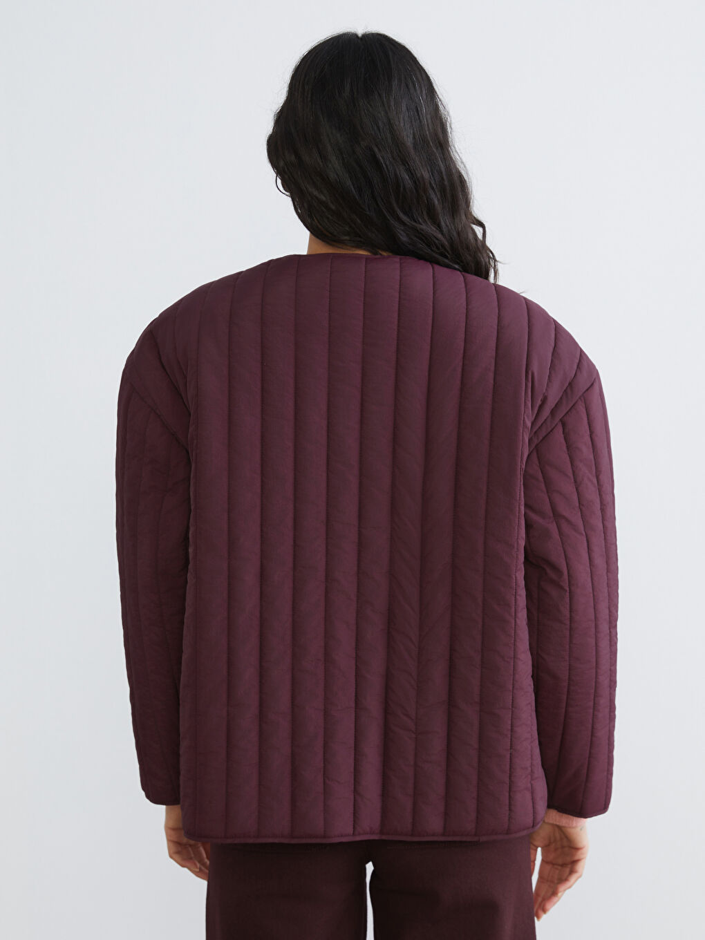 Bordo Bisiklet Yaka Oversize Kadın Mont-4