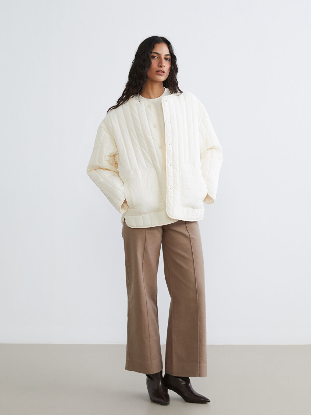 Sarı Bisiklet Yaka Oversize Kadın Mont-1