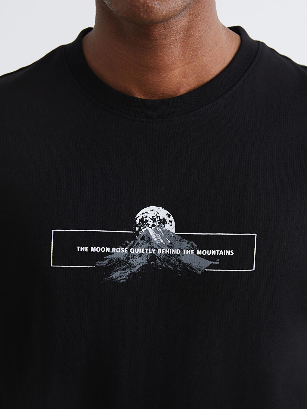 Siyah Bisiklet Yaka Baskılı Penye Erkek Tişört-2