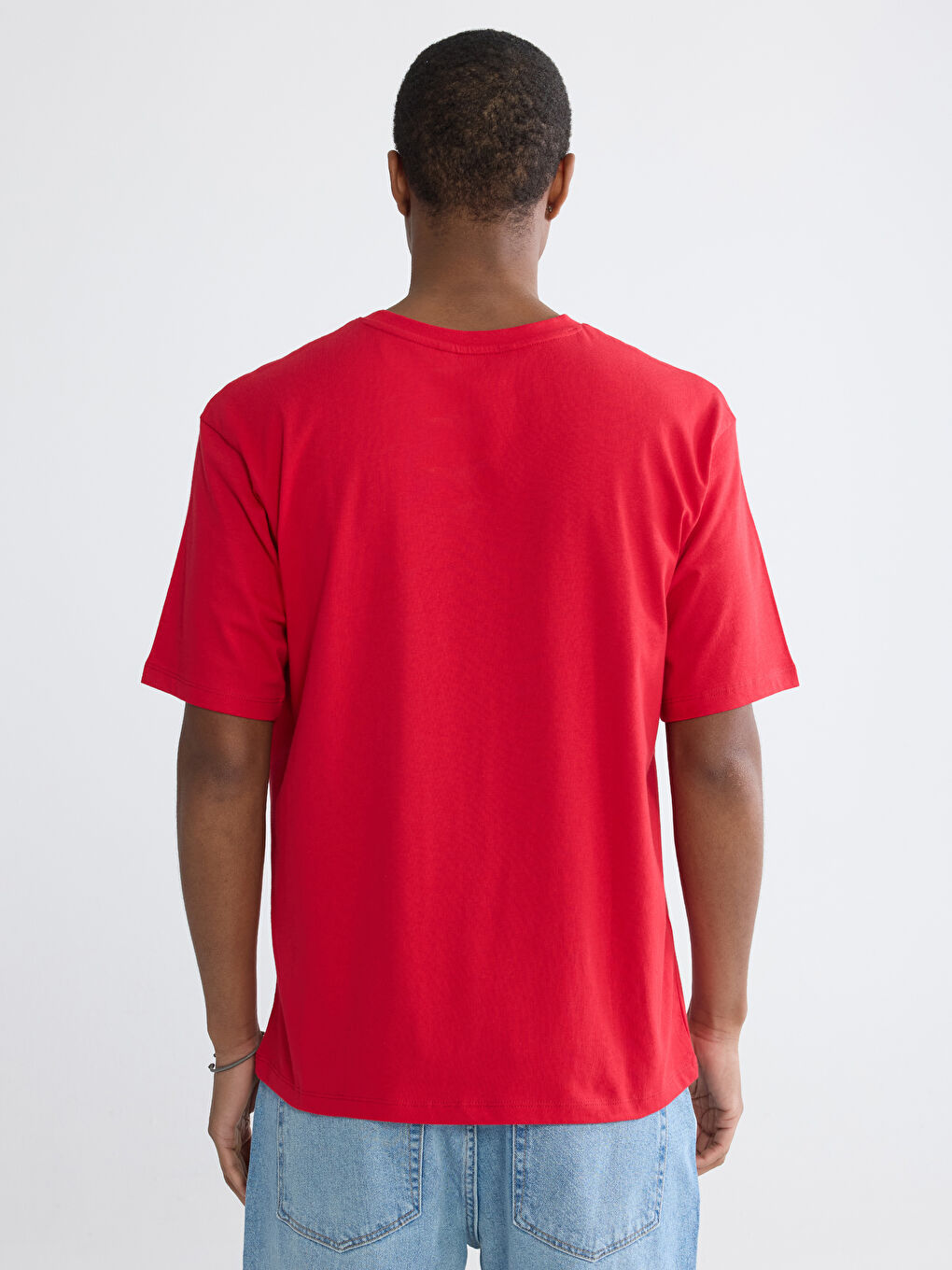 Kırmızı Bisiklet Yaka Baskılı Erkek Tişört-3