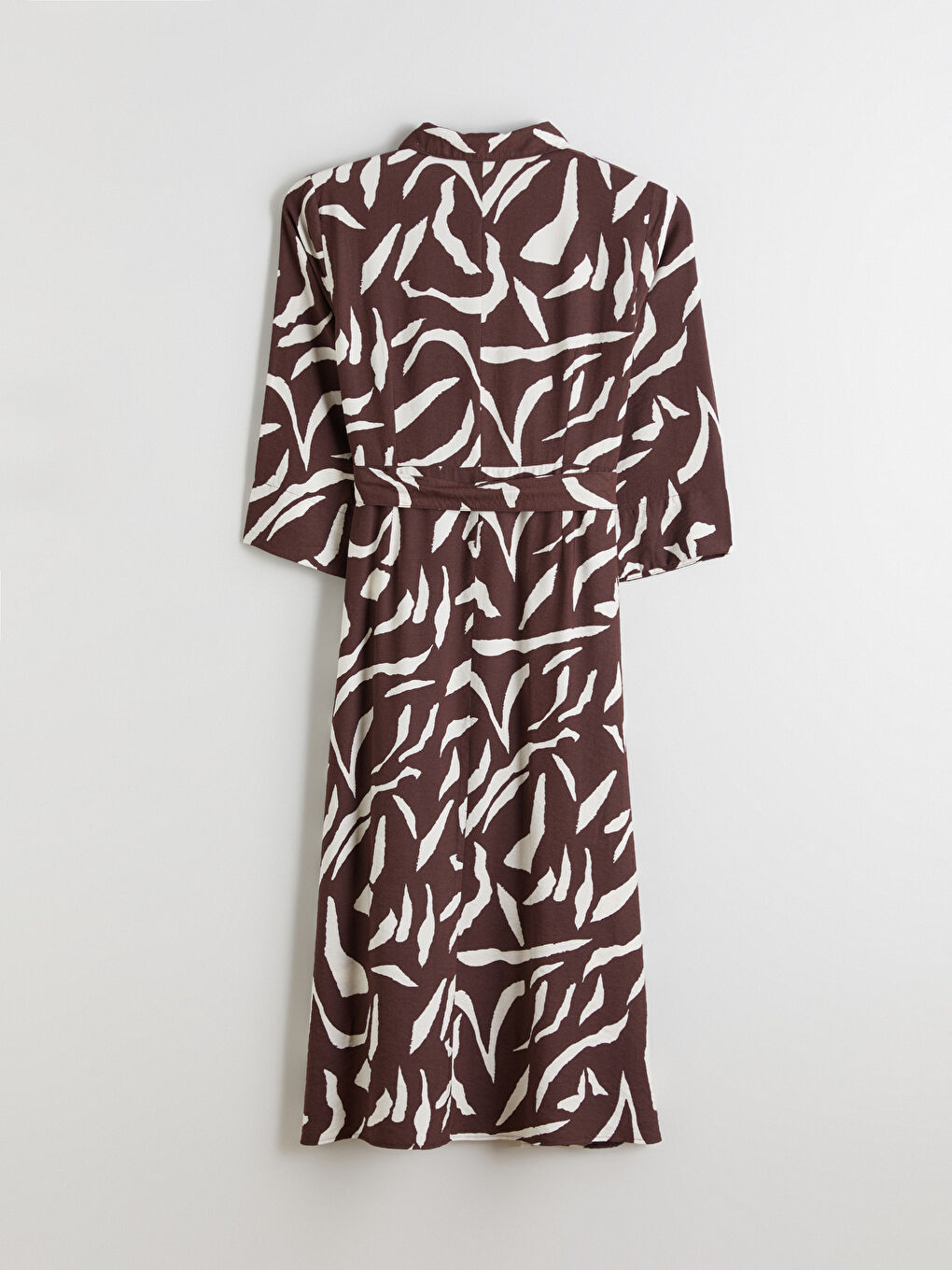 Belted Patterned Fitted Waist Shirt Dress-5