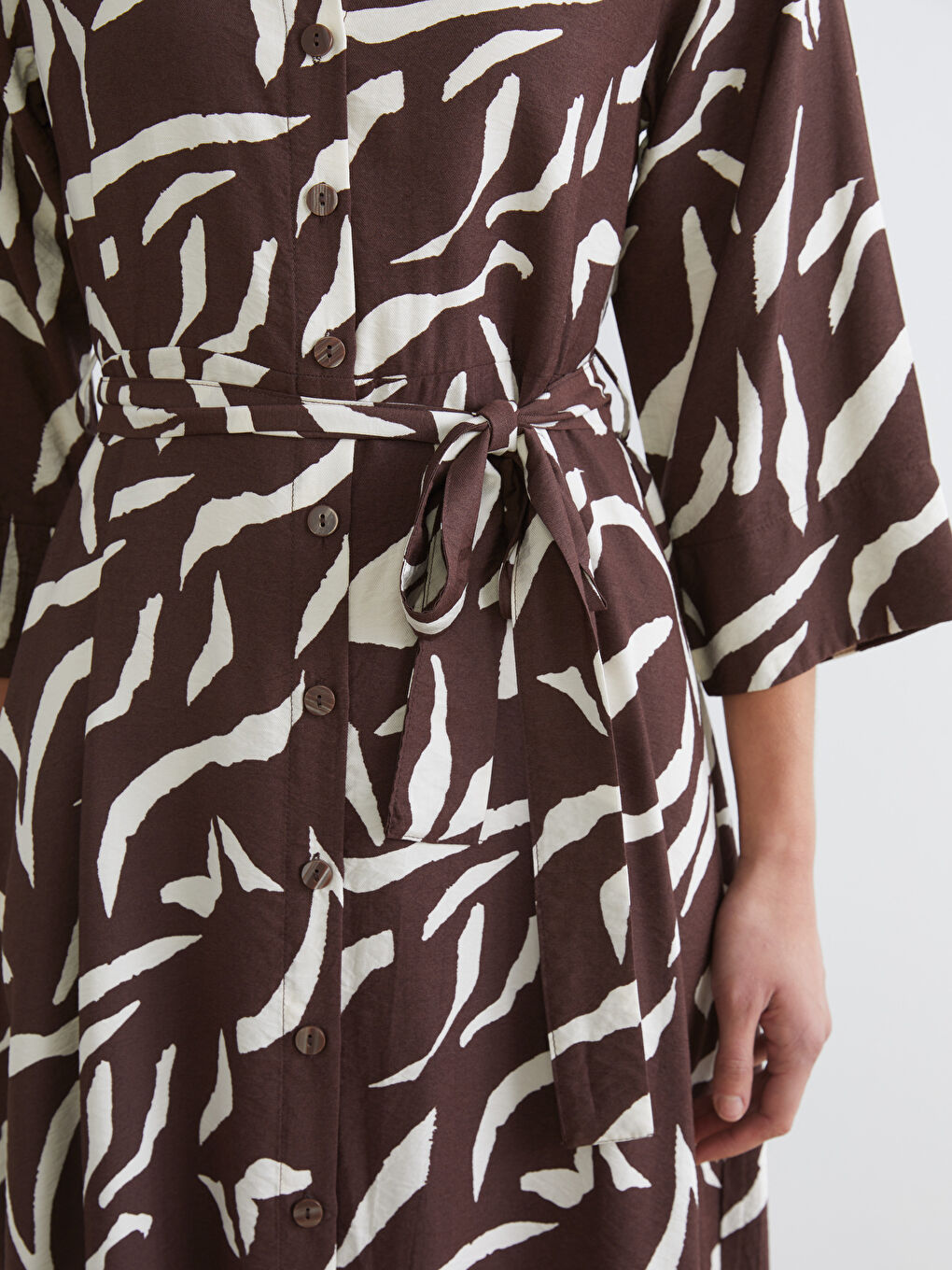 Belted Patterned Fitted Waist Shirt Dress-2