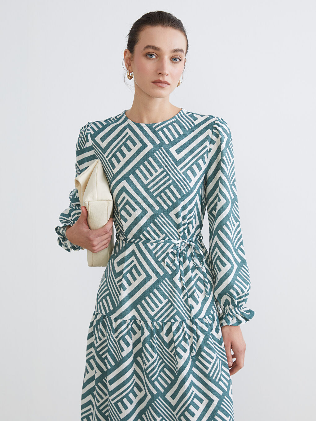 Crew Neck Patterned Dress-1