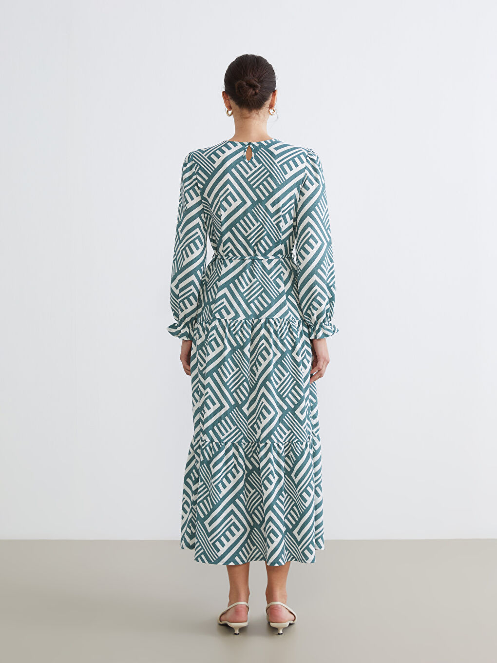 Crew Neck Patterned Dress-3