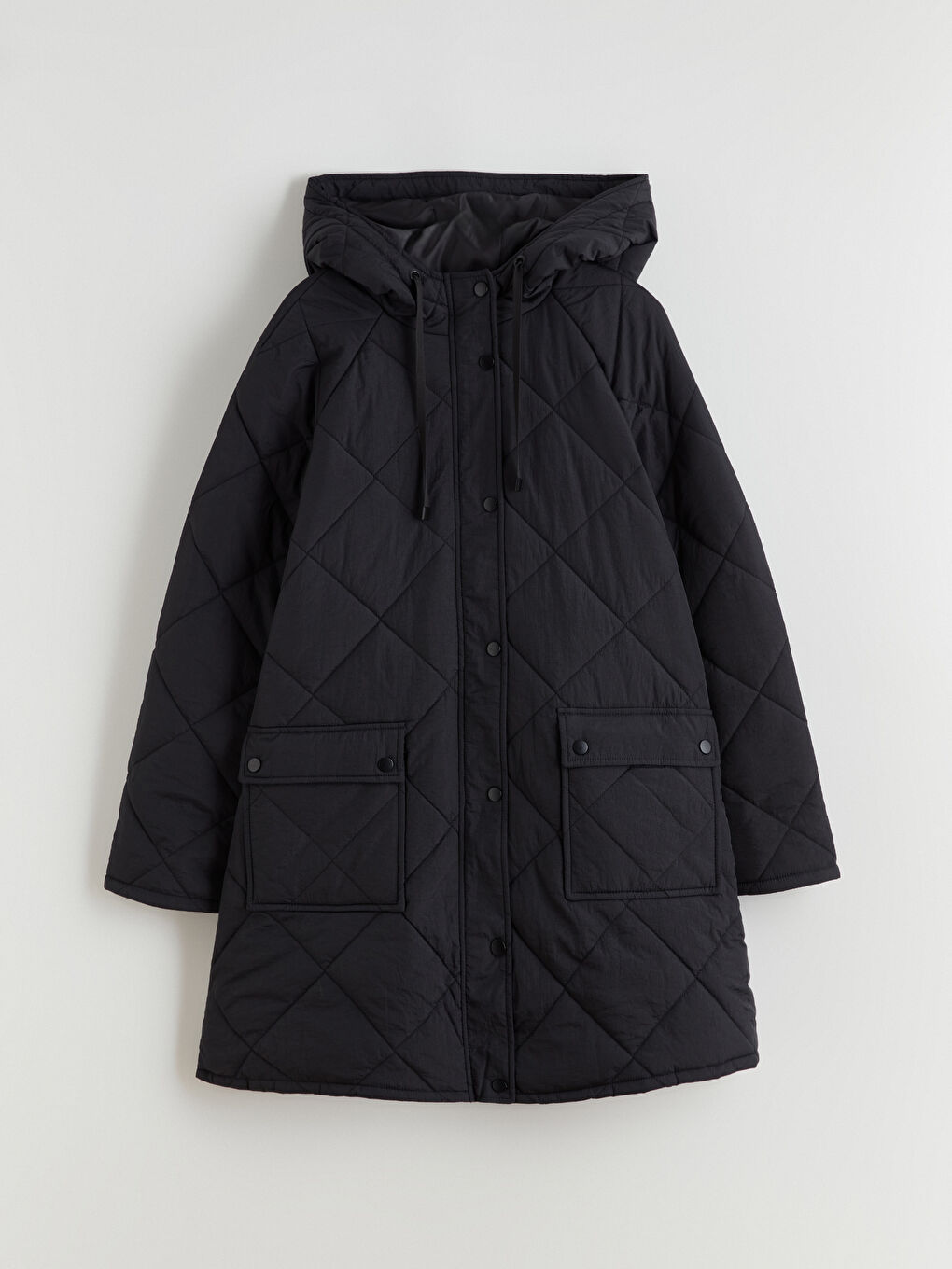 Siyah Kapüşonlu Kapitone Kadın Şişme Mont-5