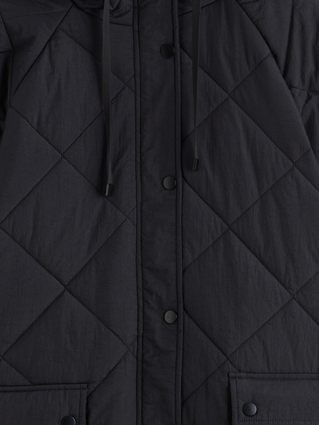 Siyah Kapüşonlu Kapitone Kadın Şişme Mont-6