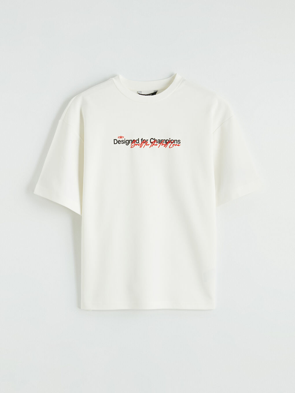 Ekru Bisiklet Yaka Baskılı Erkek Tişört