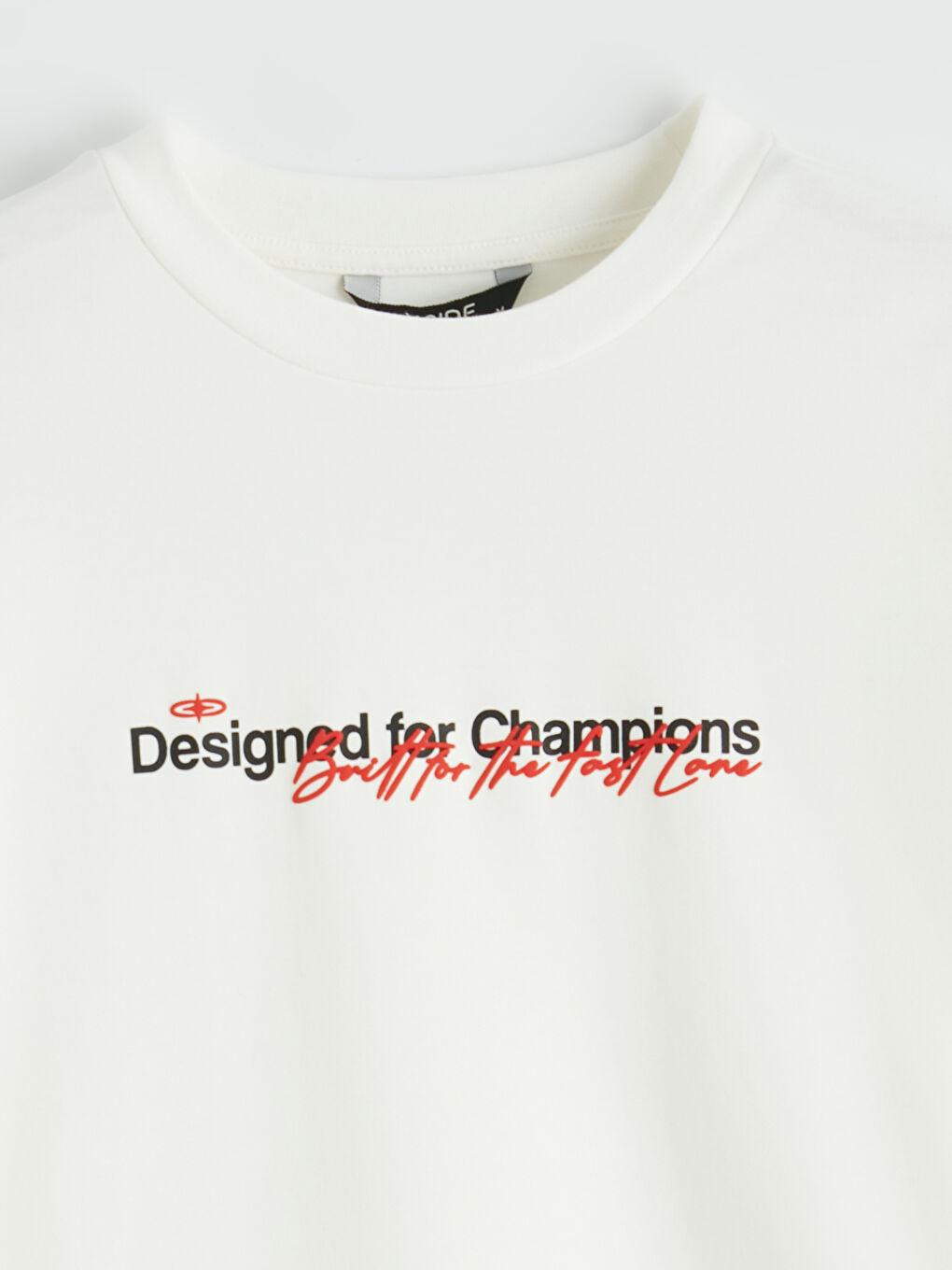 Ekru Bisiklet Yaka Baskılı Erkek Tişört-1