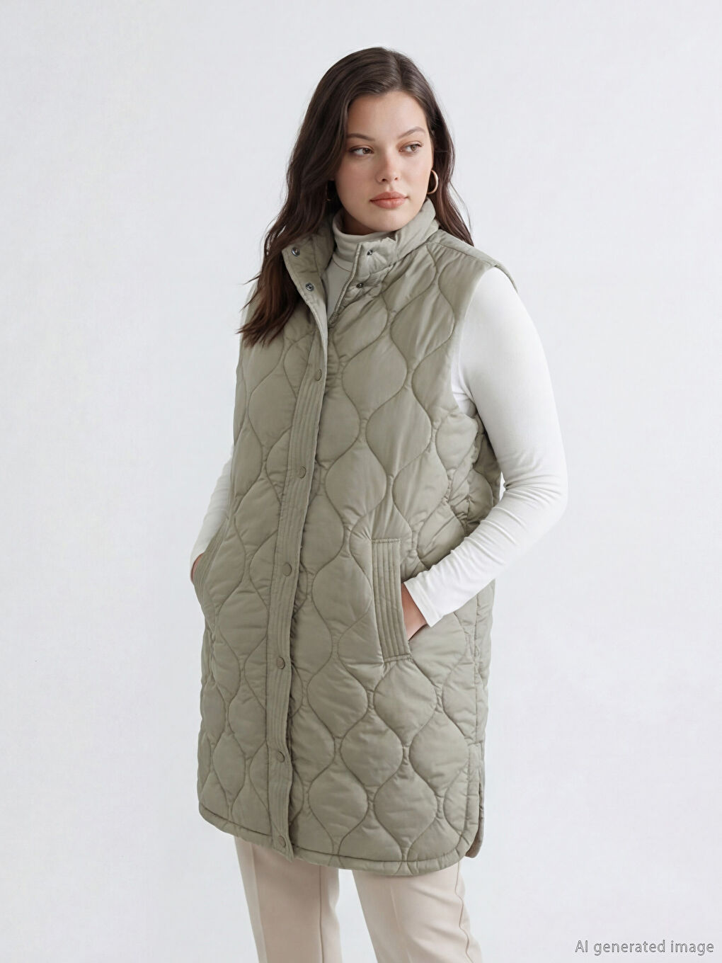 Ženski puf prsluk sa visokom kragnom, proštepani-1