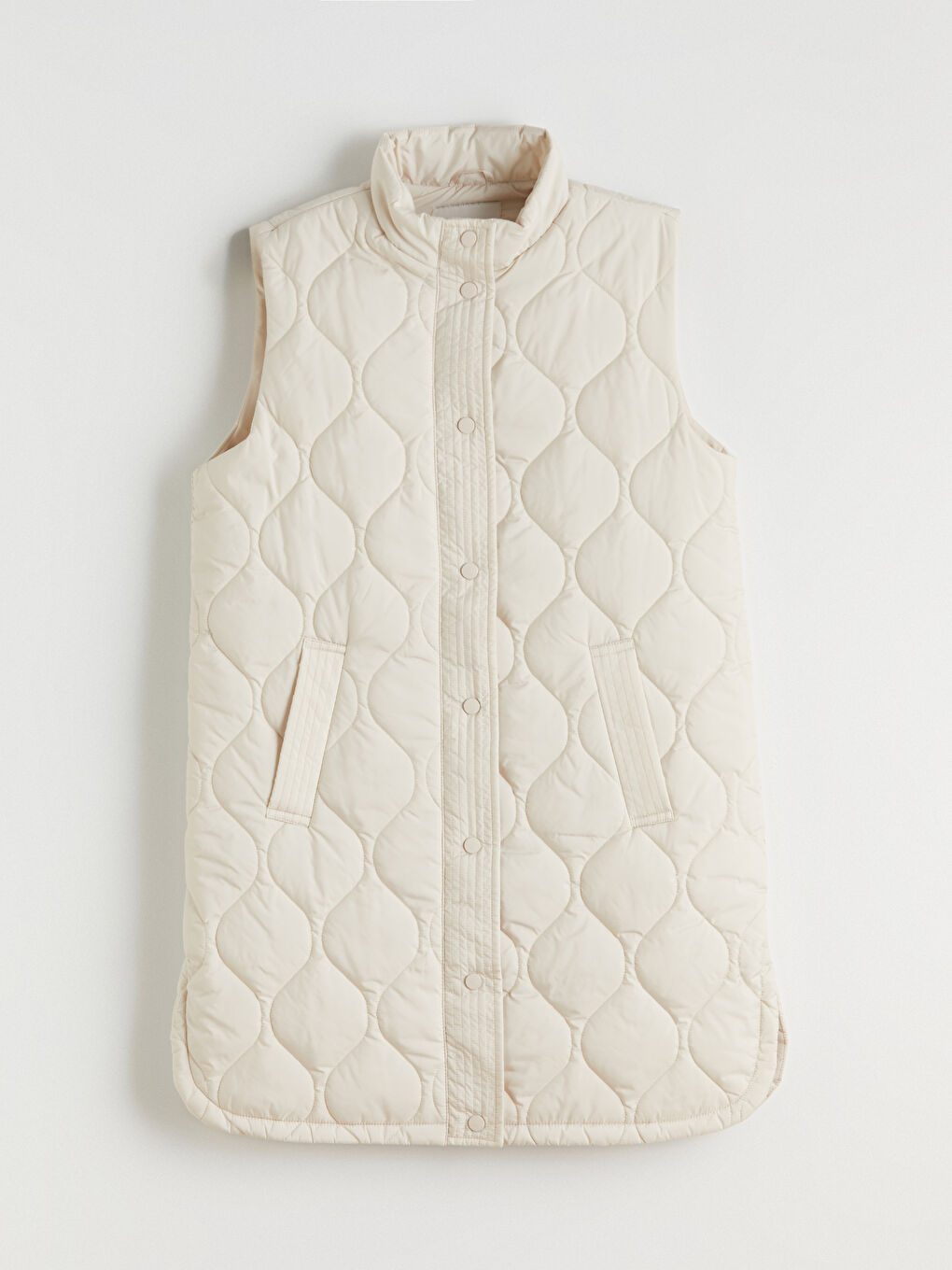 Ekru Dik Yaka Kapitone Kadın Şişme Yelek-5