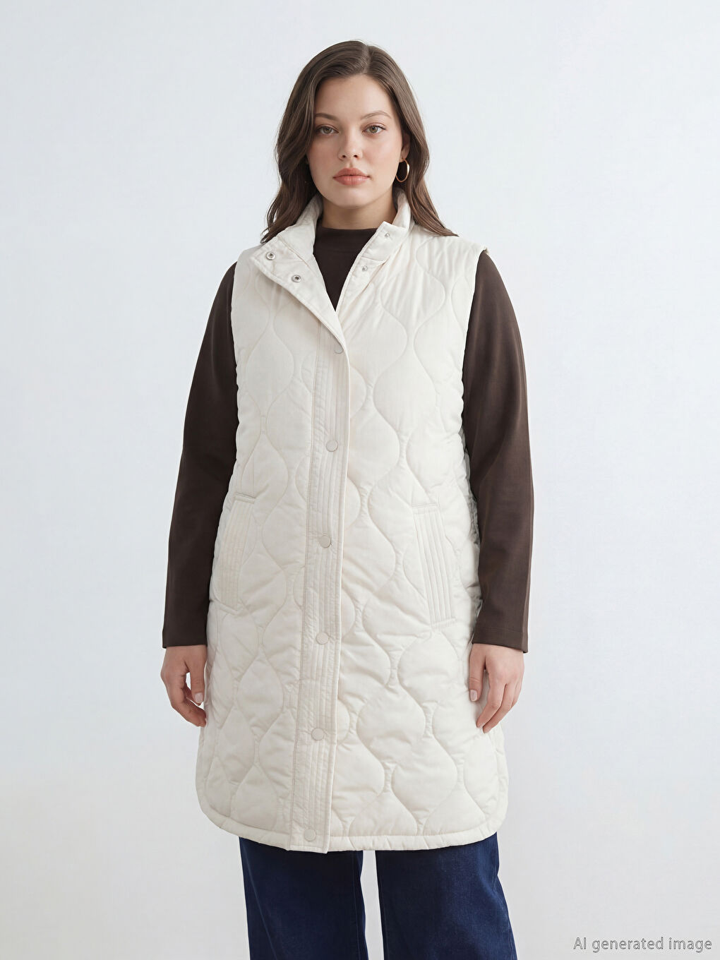 سترة منفوخة مبطنة للسيدات بياقة قمعية-1