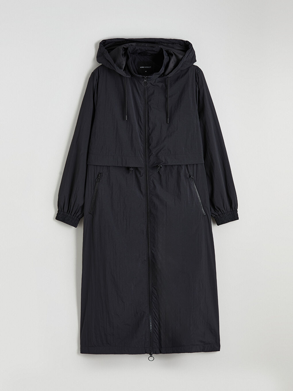 Siyah Kapüşonlu Büzgülü Kadın Yağmurluk-4