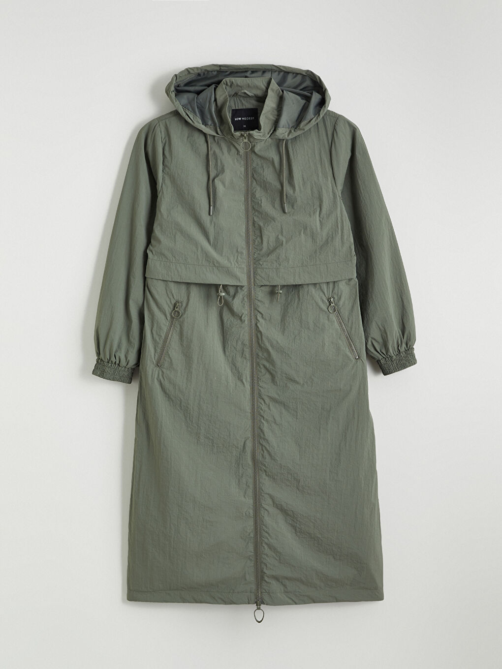 Haki Kapüşonlu Büzgülü Kadın Yağmurluk-4