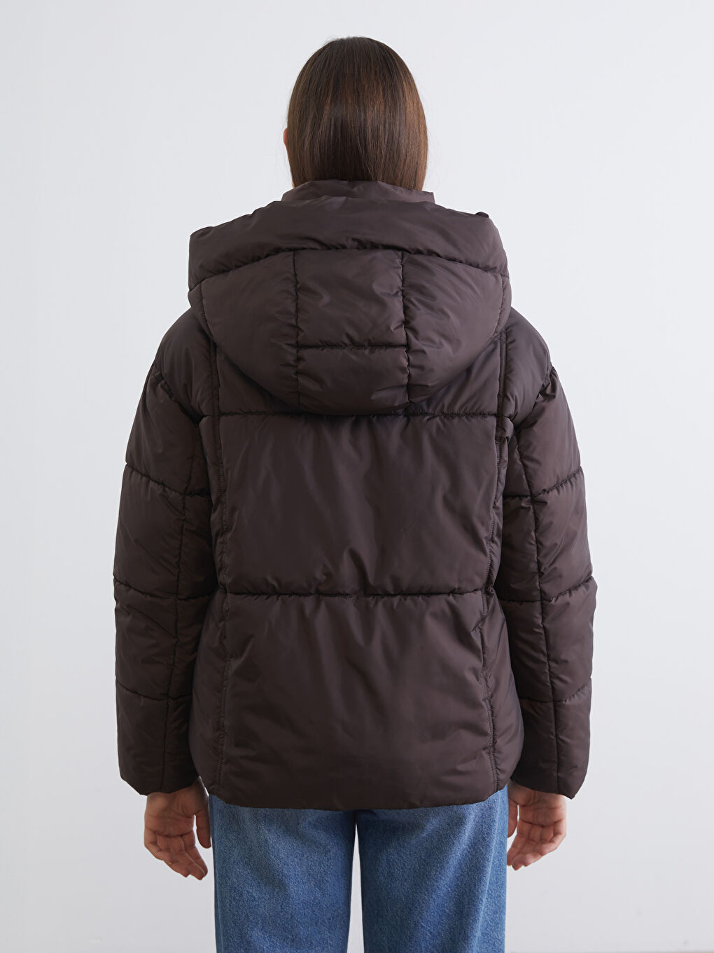 Bordo Kapüşonlu Oversize Kadın Şişme Mont-4