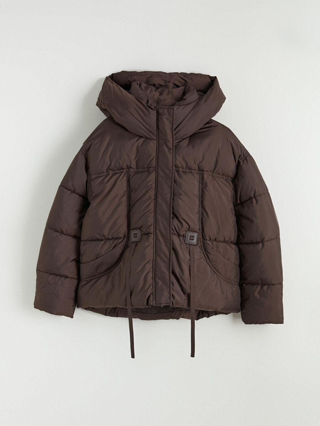 Bordo Kapüşonlu Oversize Kadın Şişme Mont-5