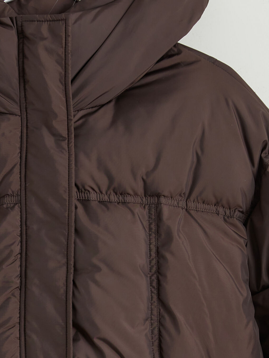 Bordo Kapüşonlu Oversize Kadın Şişme Mont-6