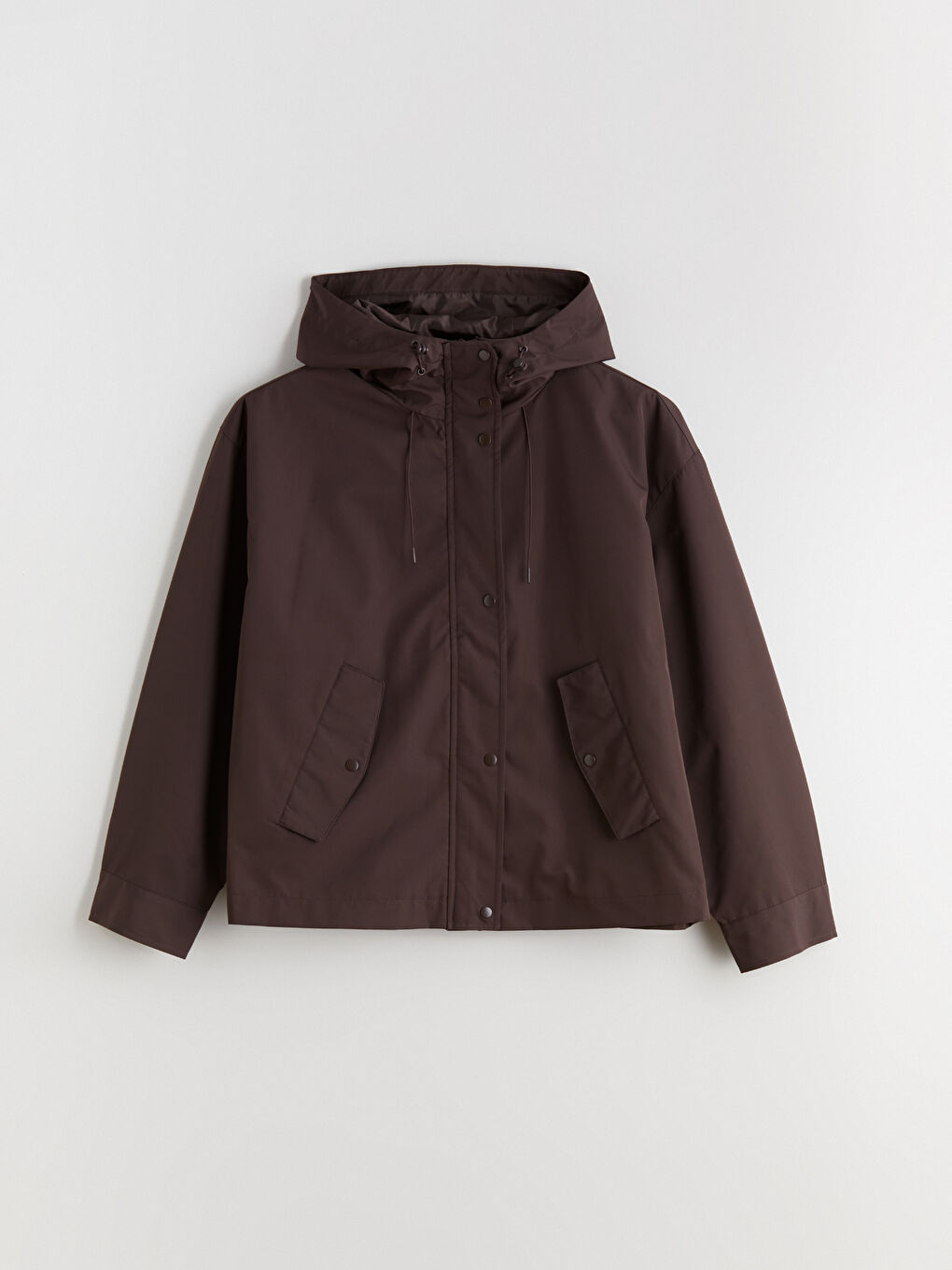 Kahverengi Kapüşonlu Oversize Kadın Yağmurluk-5