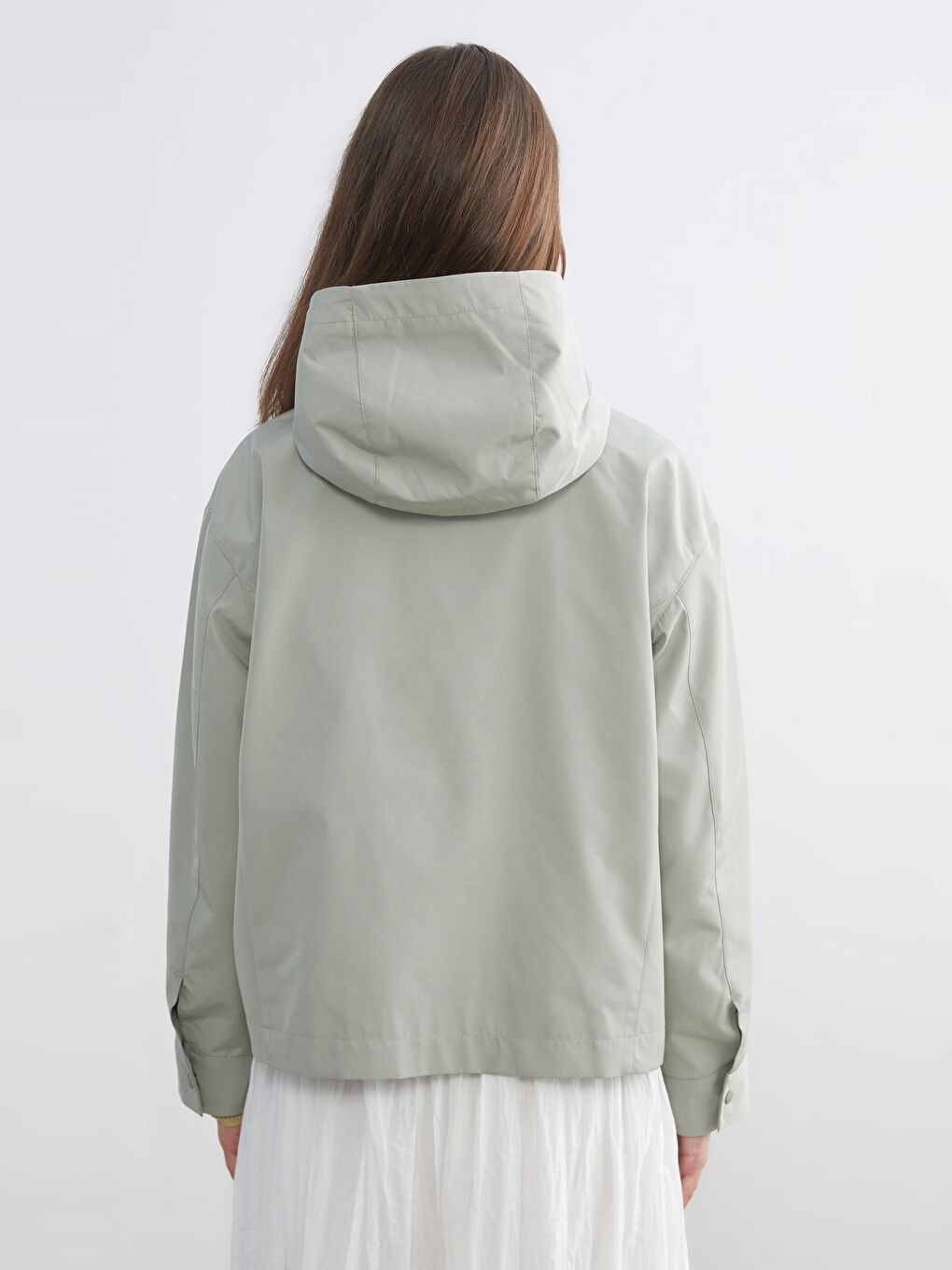 Haki Kapüşonlu Oversize Kadın Yağmurluk-3