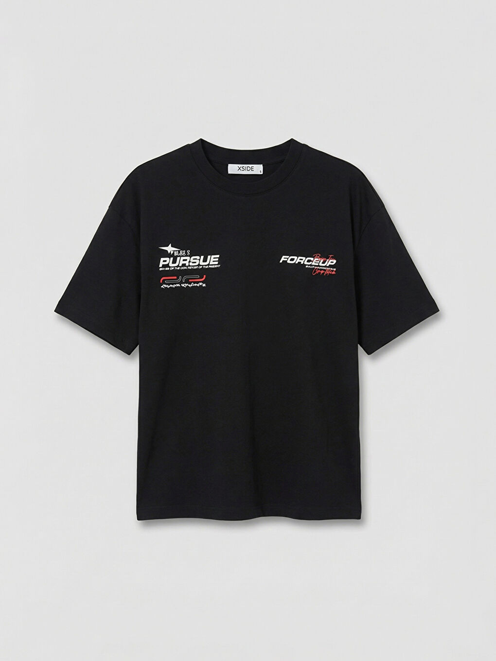 Siyah Bisiklet Yaka Baskılı Erkek Tişört-4