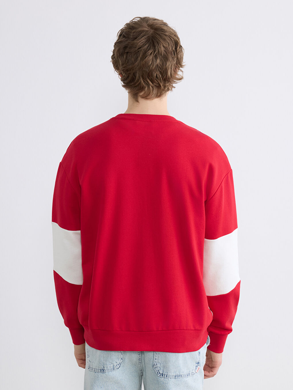 Мъжки суитшърт с принт и обло деколте-6