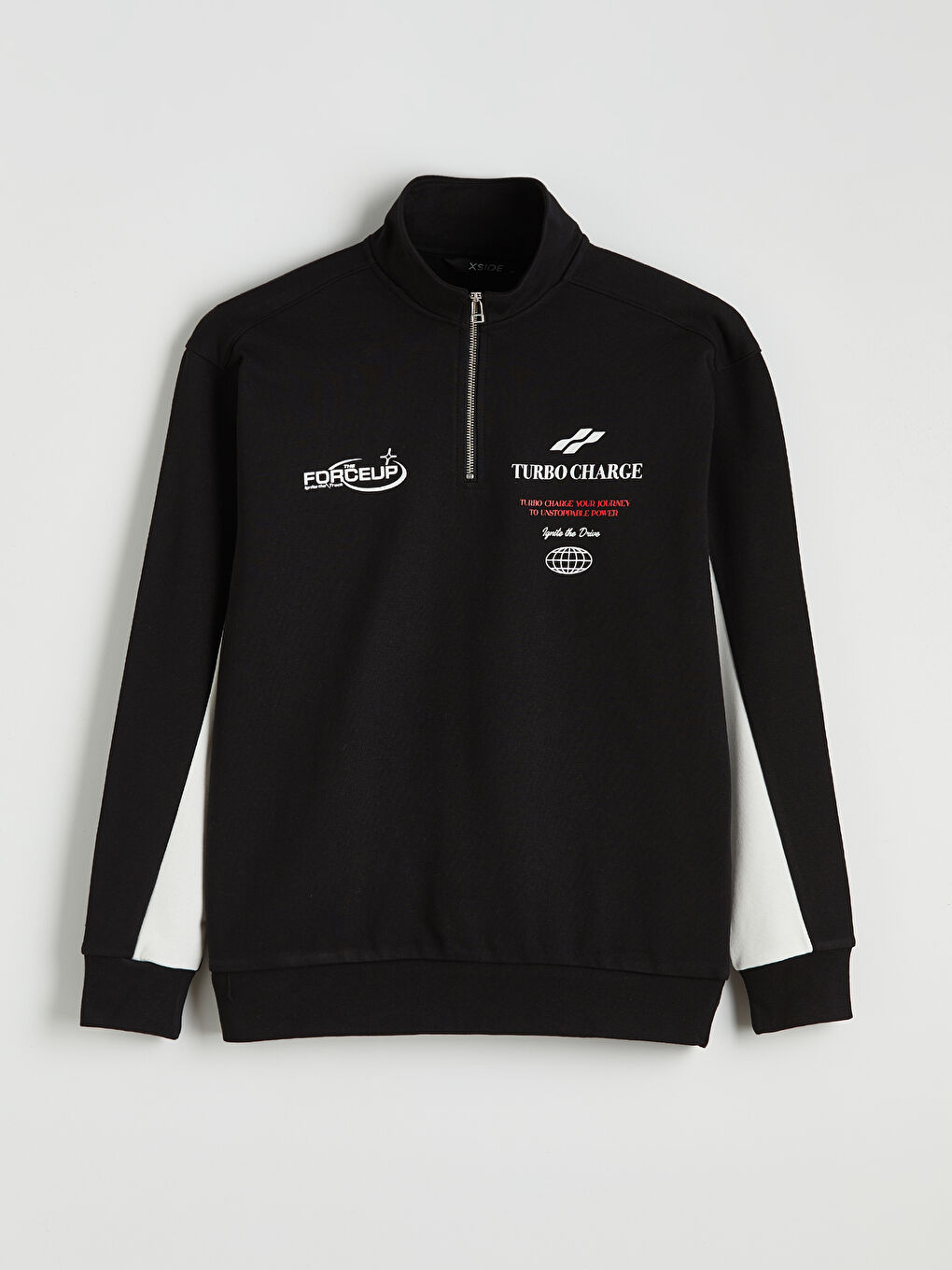 Мъжки суитшърт с половин цип и висока яка с принт-8