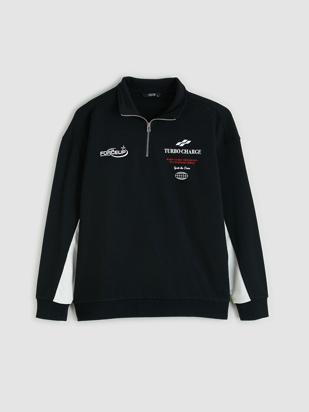 Мъжки суитшърт с половин цип и висока яка с принт-9