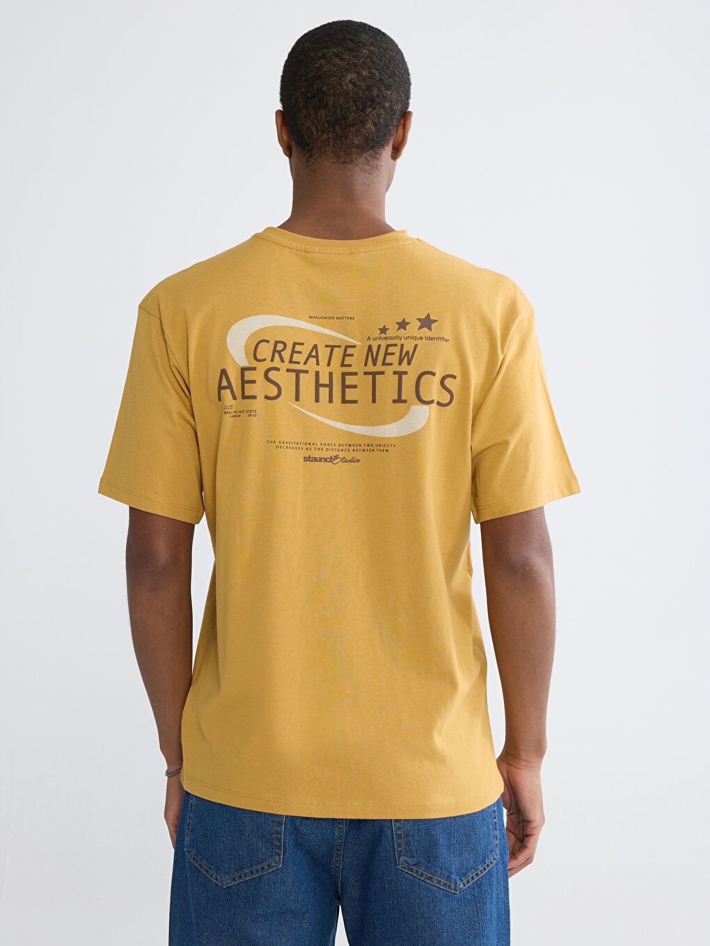 Sarı Bisiklet Yaka Baskılı Erkek Tişört-4