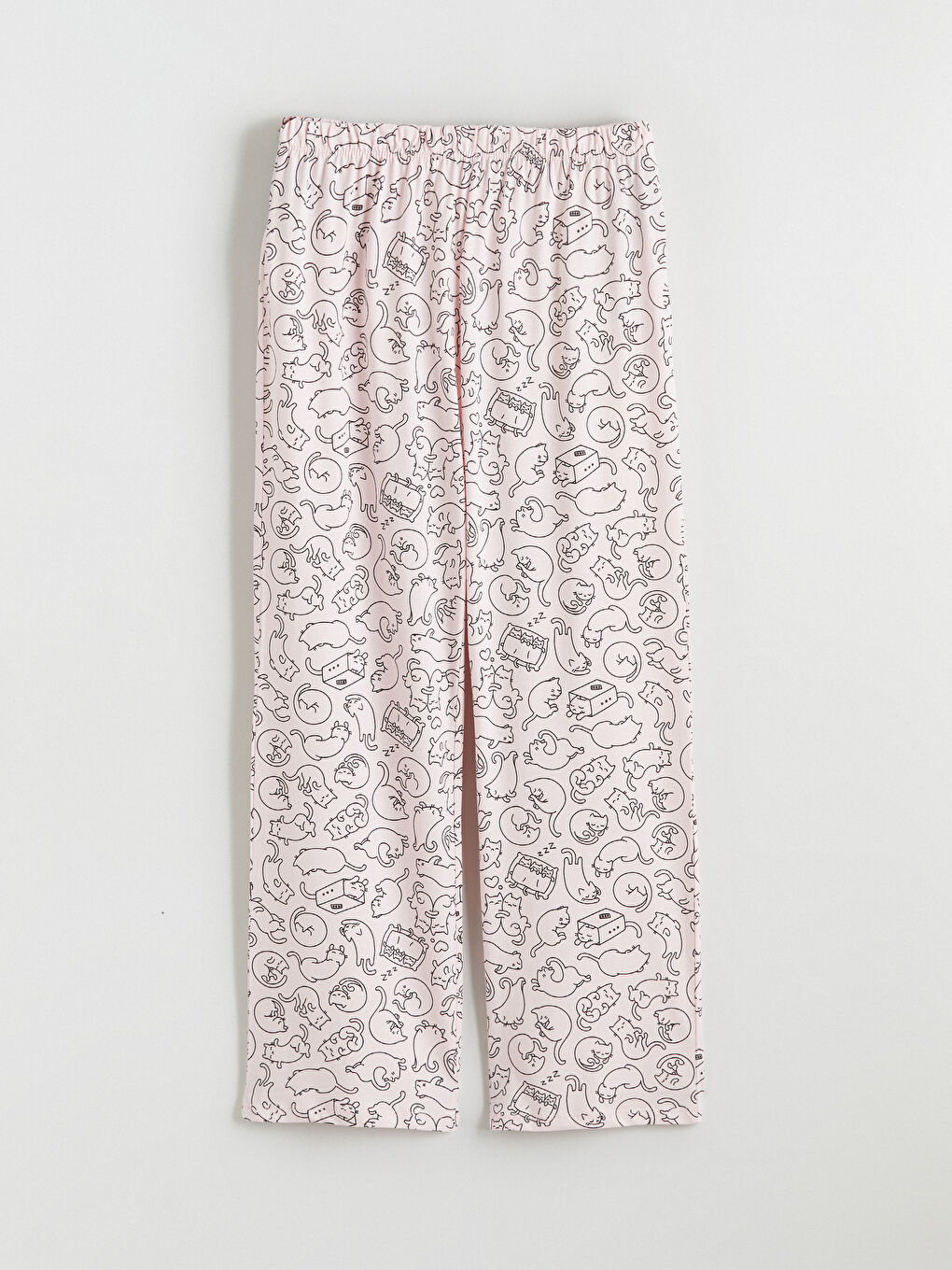 Pembe Gömlek Yaka Kedi Baskılı Kadın Pijama Takım-7