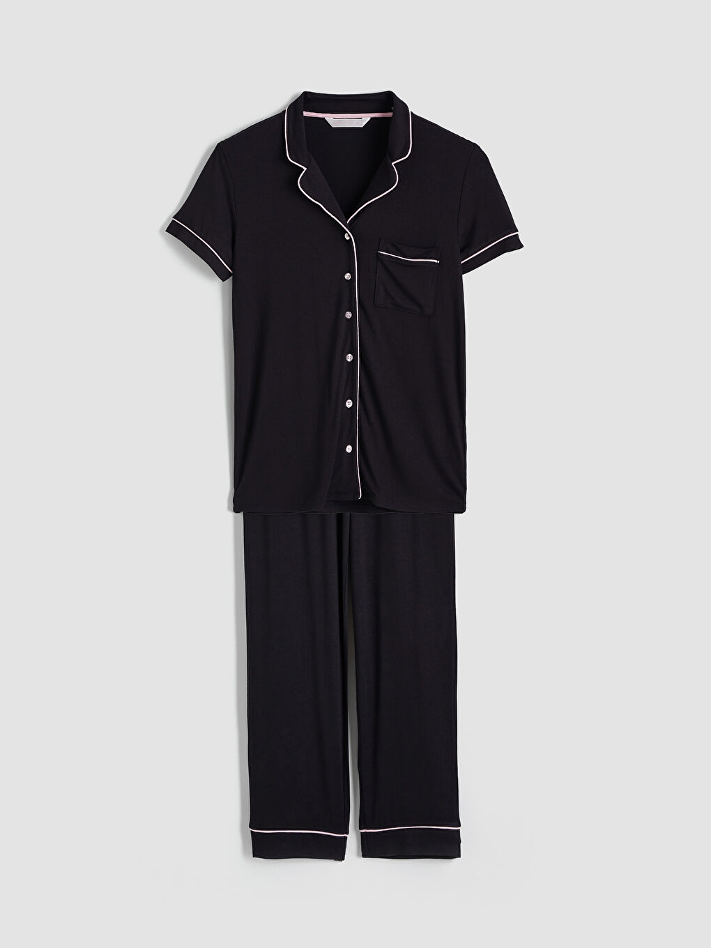 Siyah Gömlek Yaka Kadın Pijama Takım-4