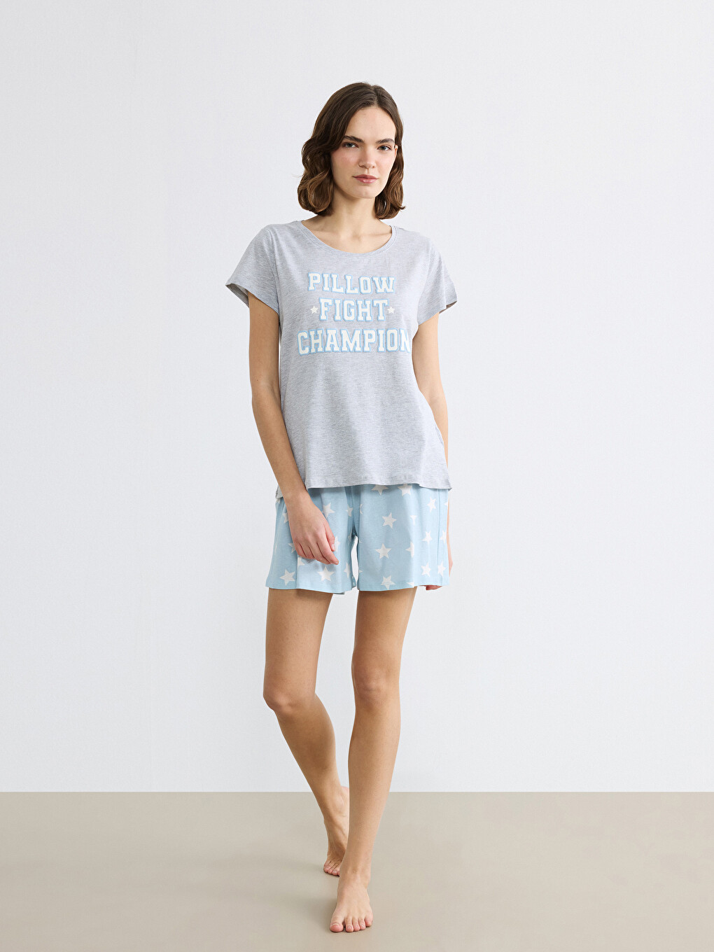 Mavi Yıldız Desenli Kadın Şort Pijama Altı-1
