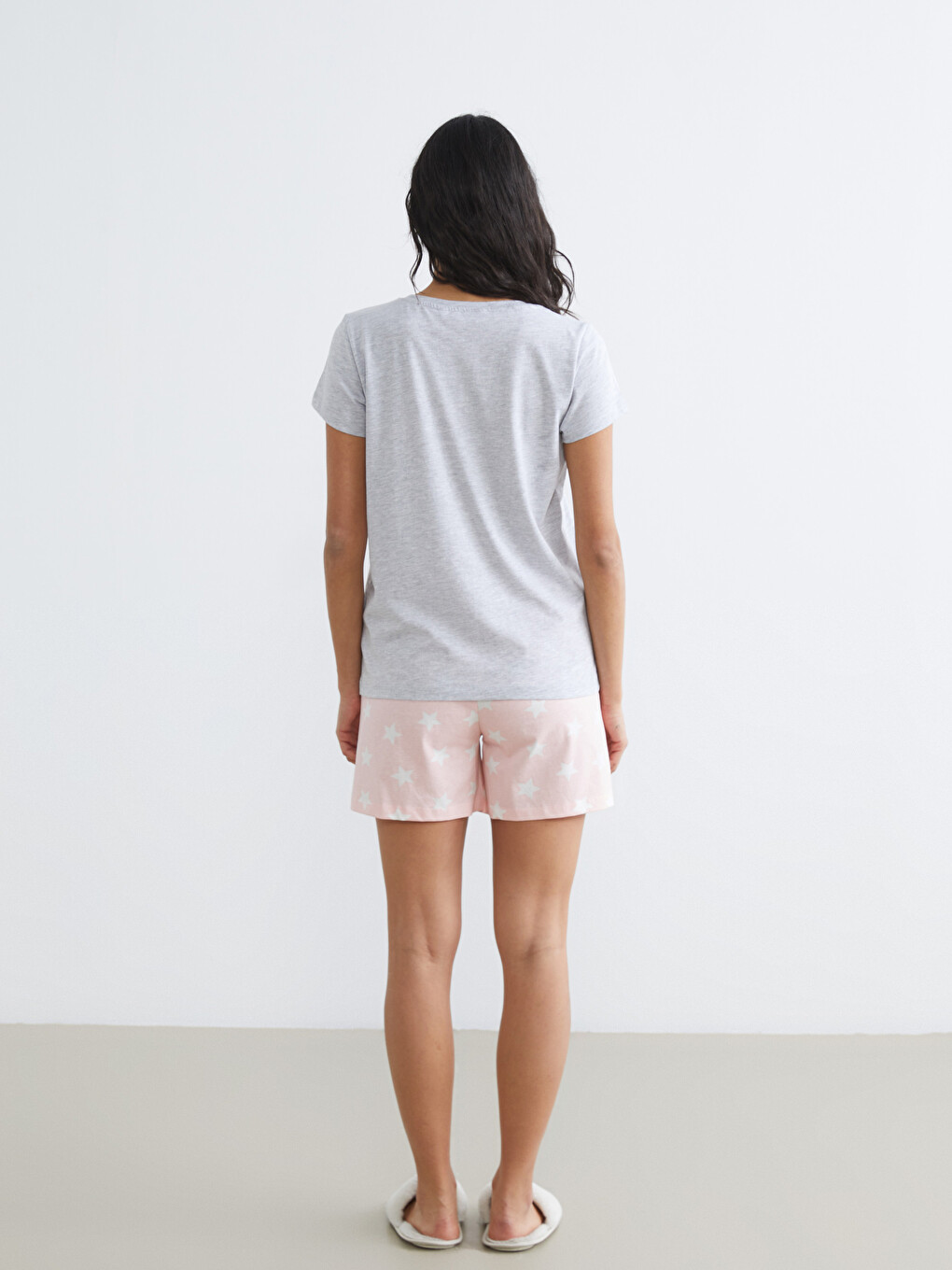 Pembe Yıldız Desenli Kadın Şort Pijama Altı-1