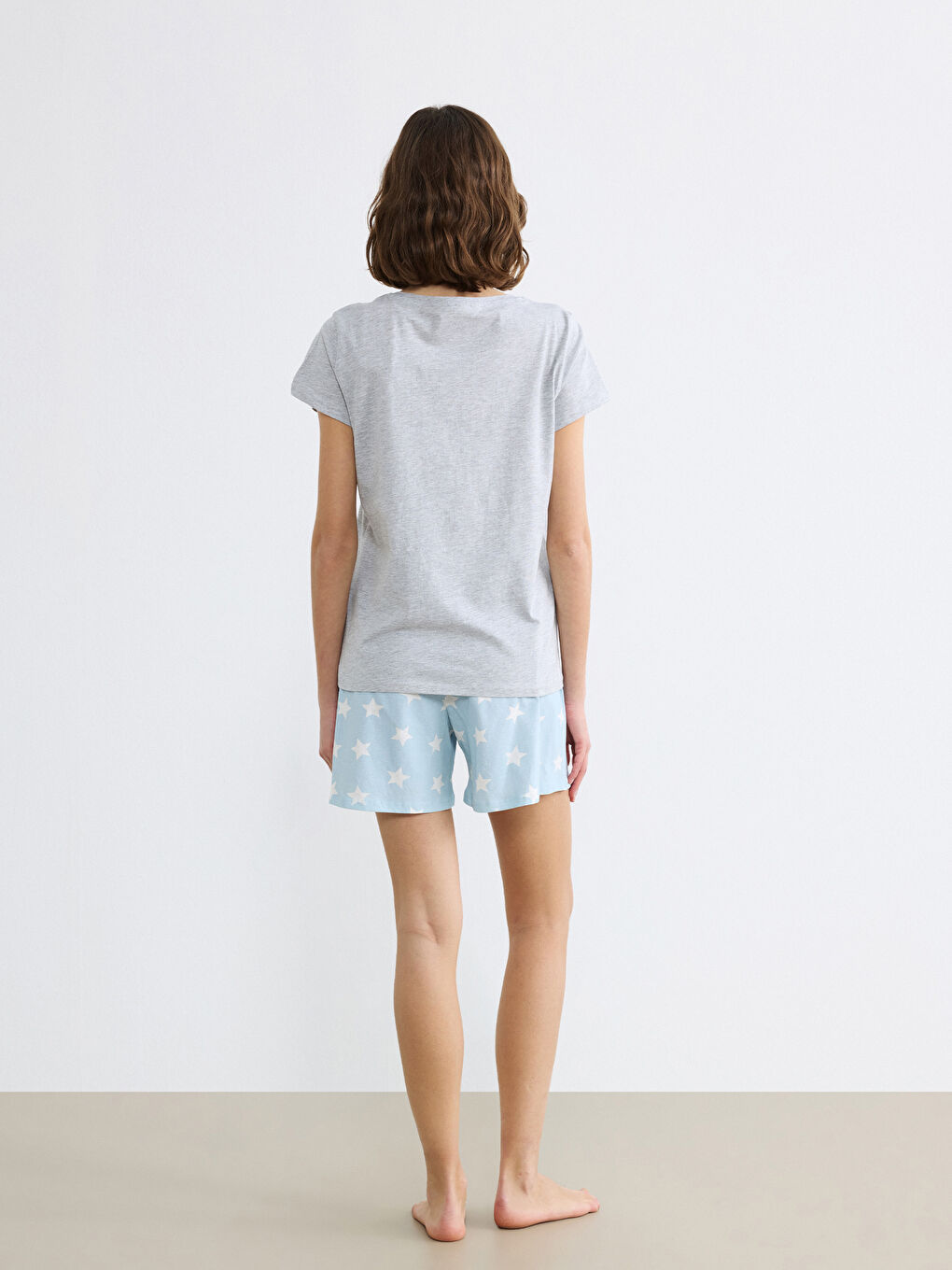 Жінка СИНІЙ Піжамний комплект з шортами-3