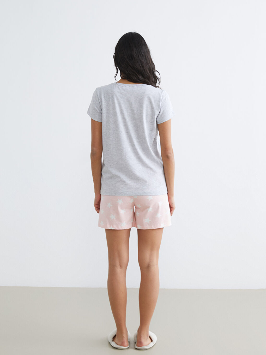 Women's Short Pajama Set with Crew Neck Print-3