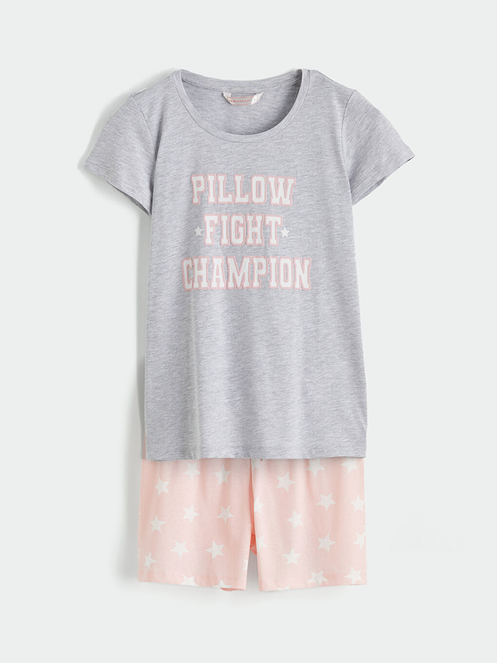 Pembe Bisiklet Yaka Baskılı Kadın Şortlu Pijama Takımı