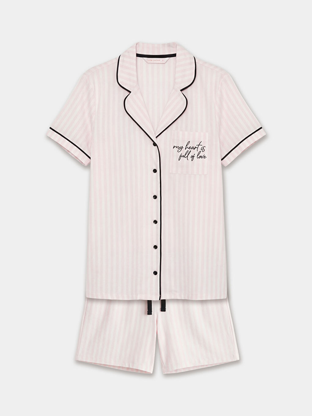 Ekru Gömlek Yaka Çizgili Kadın Şortlu Pijama Takımı