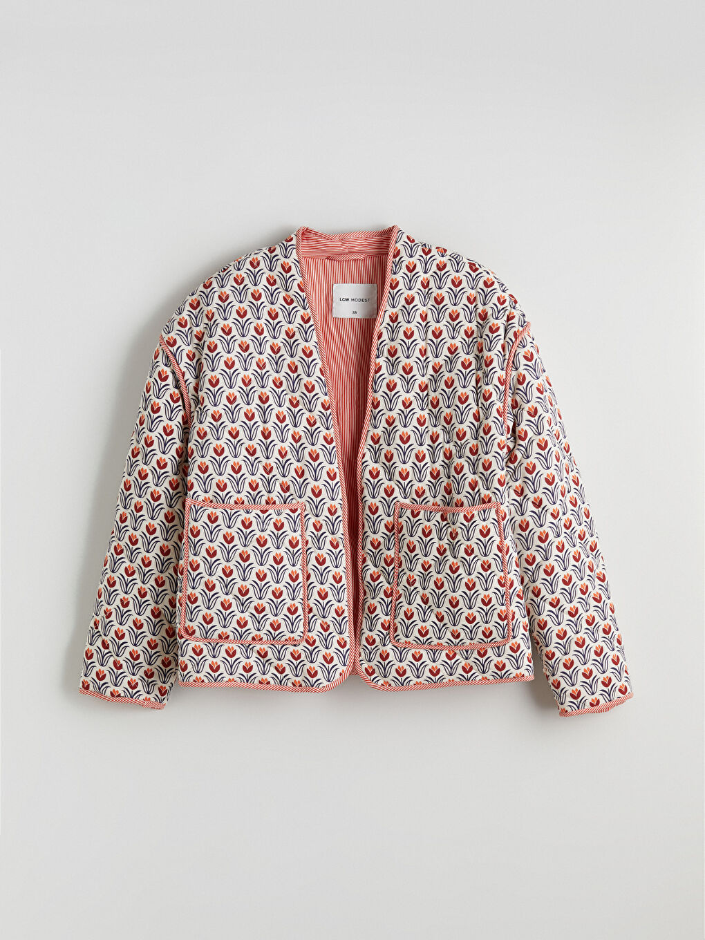 Turuncu Çiçekli Oversize Kadın Mont-5