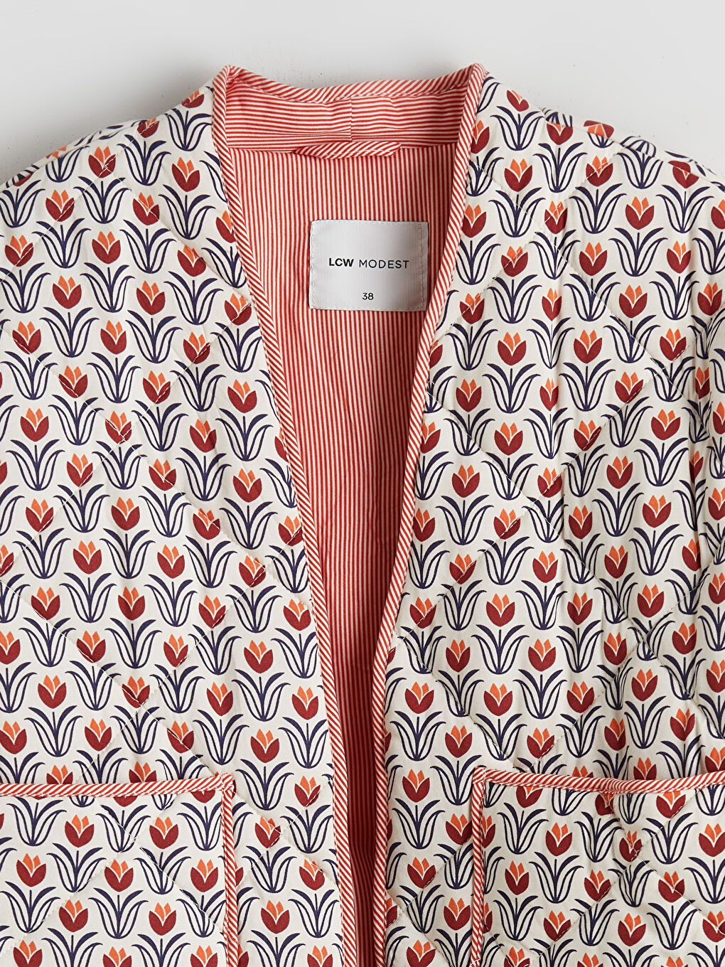 Turuncu Çiçekli Oversize Kadın Mont-6