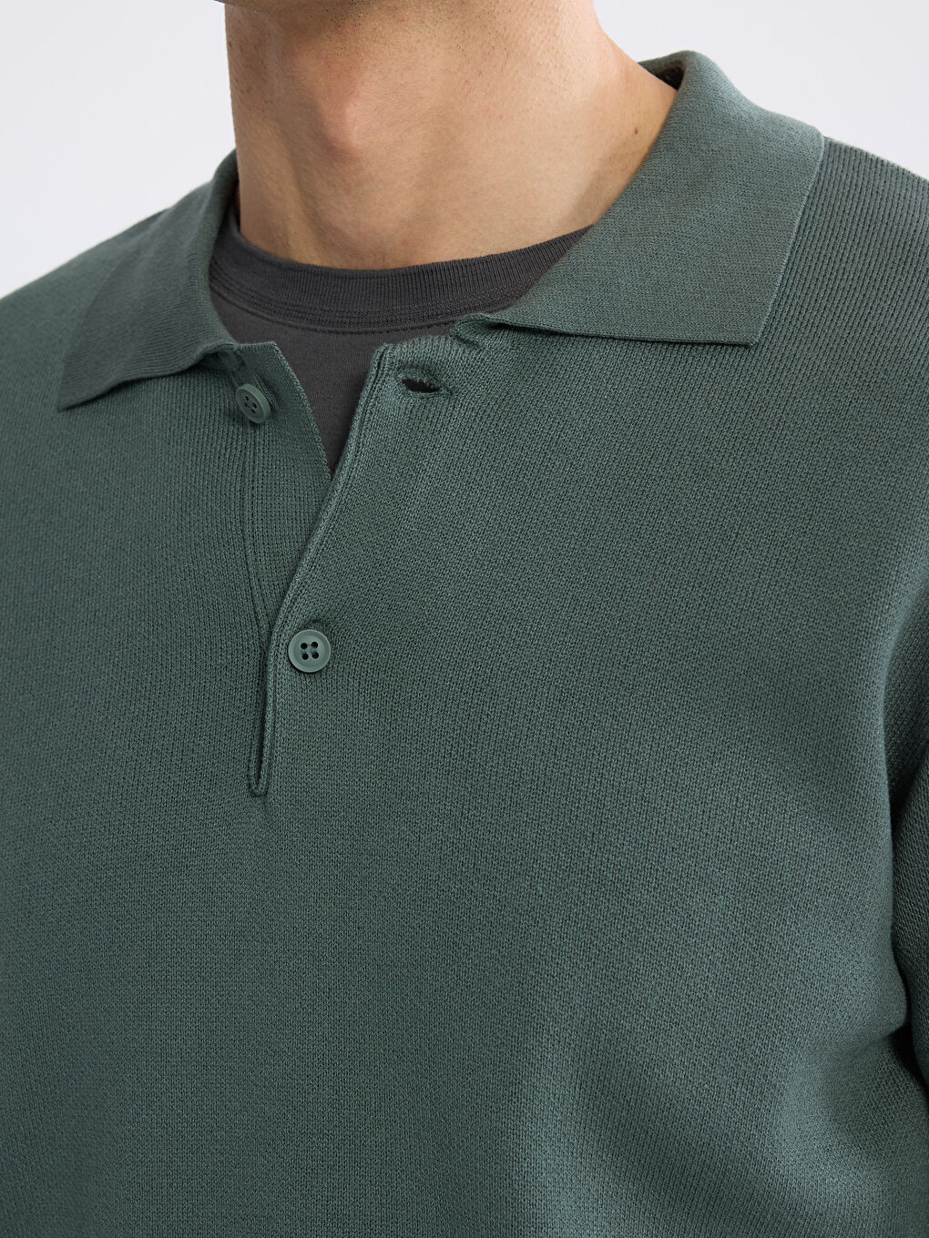 Yeşil Polo Yaka Erkek Triko Kazak-2