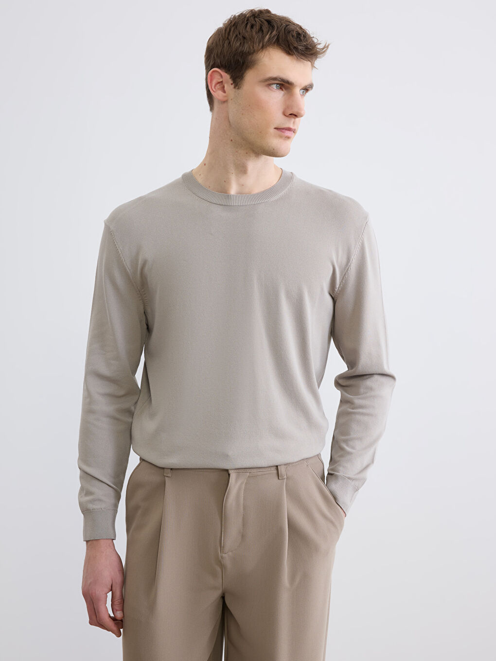 Kahverengi Bisiklet Yaka Erkek Triko Kazak