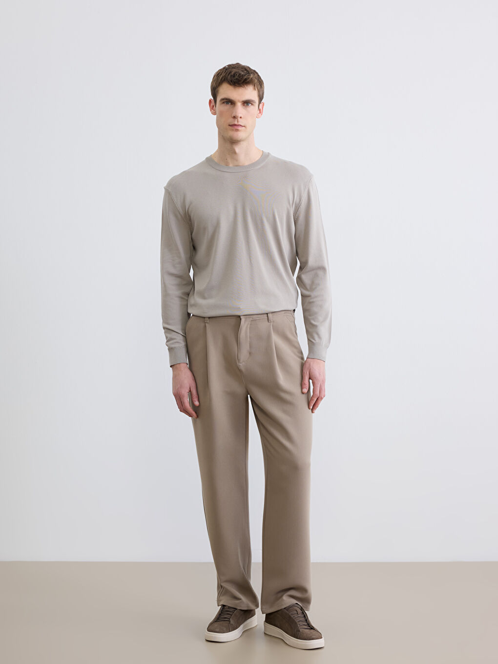 Kahverengi Bisiklet Yaka Erkek Triko Kazak-1