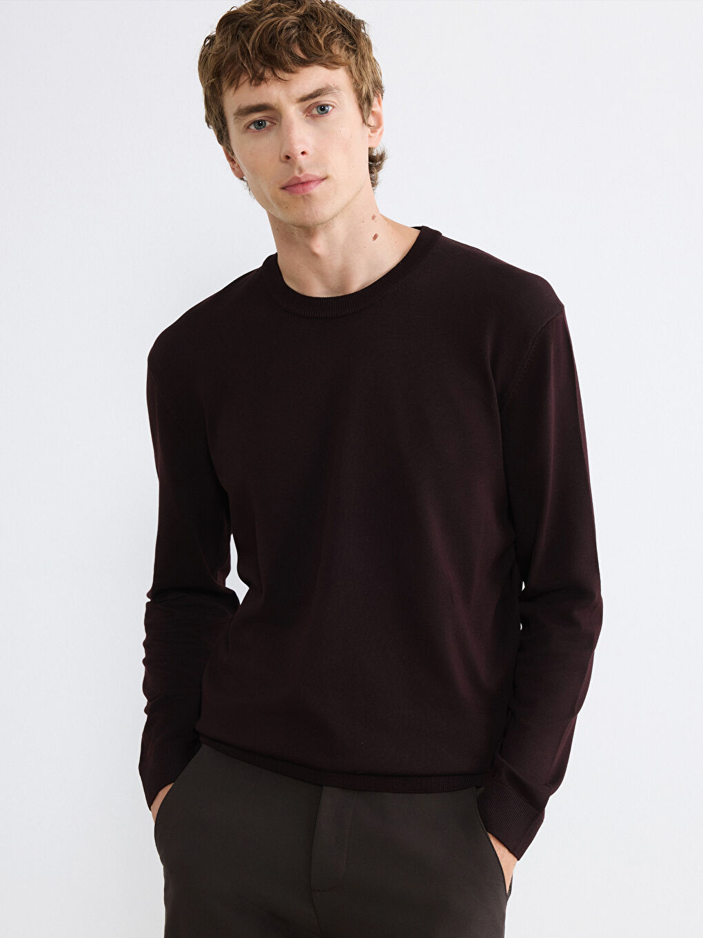 Kahverengi Bisiklet Yaka Erkek Triko Kazak