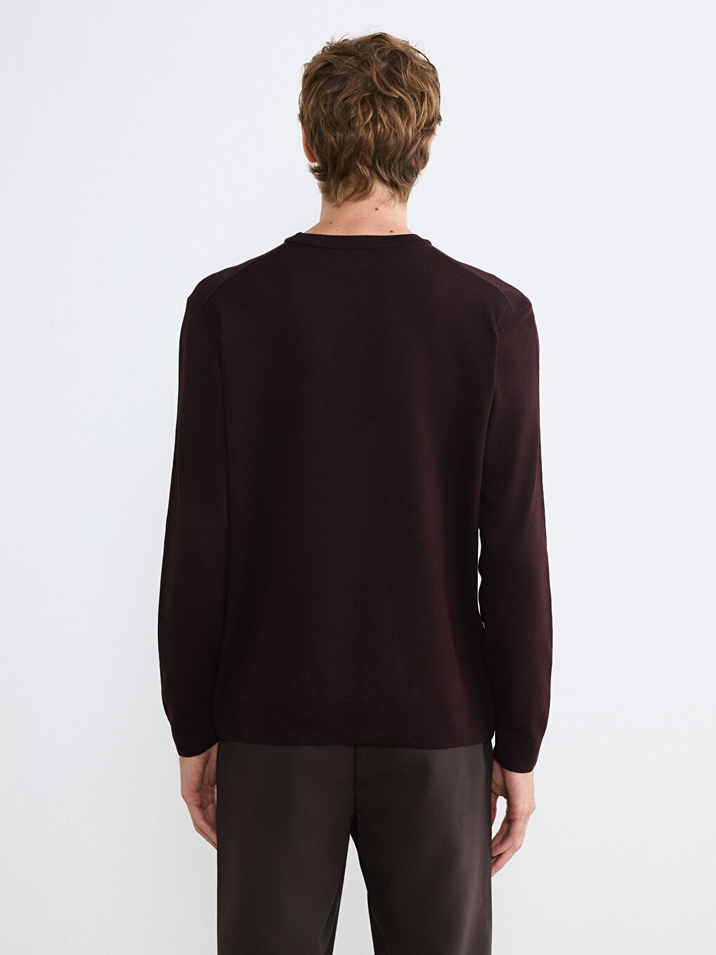 Kahverengi Bisiklet Yaka Erkek Triko Kazak-3