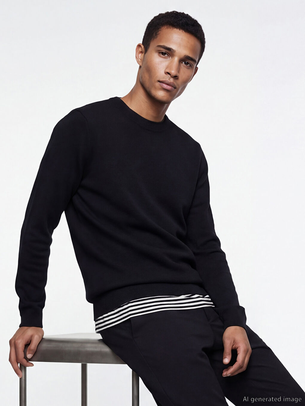 Siyah Bisiklet Yaka Erkek Triko Kazak