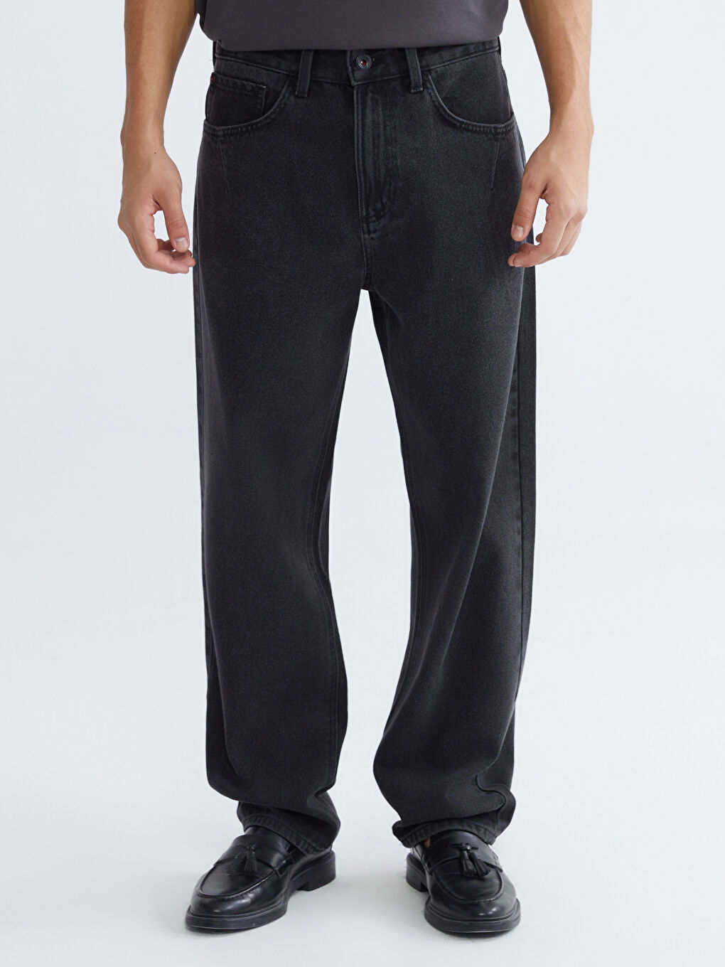 Siyah Baggy Fit Erkek Jean Pantolon-1